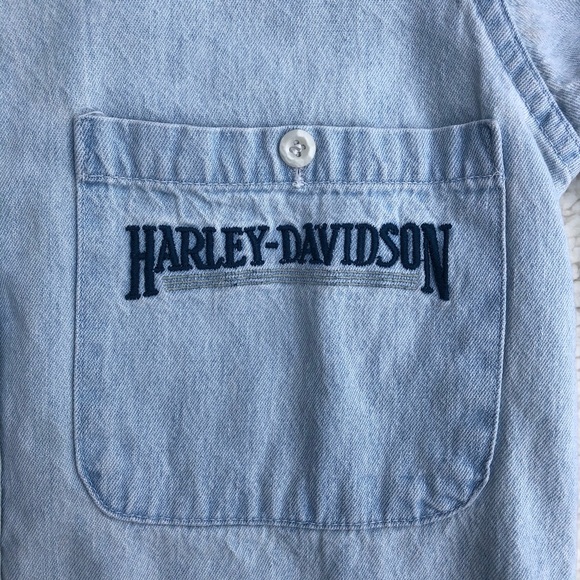 Vintage Harley Davidson Chambray Denim Button Up Long Sleeve Shirt - Picture 4 of 5